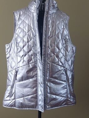 Talbots Metallic Silver Quilted Puffer Vest